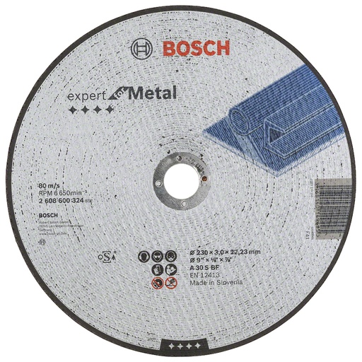 [2608600324] Disco abrasivo 9&quot; Corte metal Plano / EXPERT / 9&quot; X 1/8&quot; X 7/8&quot; (230 X 3 X 22.23MM) / BOSCH-7-B-3