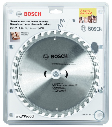 [2608644335] Disco Sierra Circular 10&quot; 40 Dientes BOSCH / ECO / MADERA / Eje 30-25 mm ( 1&quot; ) / BOSCH-TABLA 8