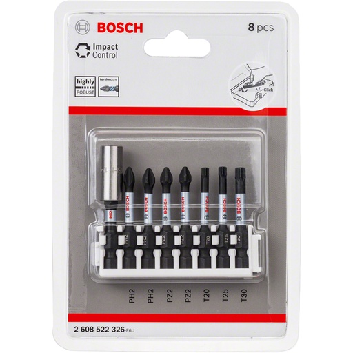[2608522326] Punta 2 x PH2, 2 x PZ2, T20, T25, T30, + ADAPTADOR BOSCH / 8 UNIDADES