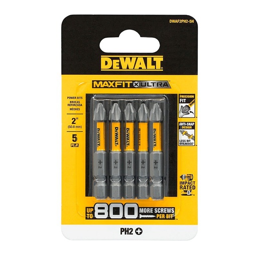 [DWAF2PH2-5H] Punta No 2 Phillips de 2" DeWalt / KIT 5 PUNTAS / MAXFIT ULTRA / DEWALT-5-B-2-A-1