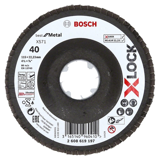 [2608619197] Disco Laminado 4/12&quot; G.40 / BEST-FB / INOX-METAL / XLOCK / BOSCH-7-D-3