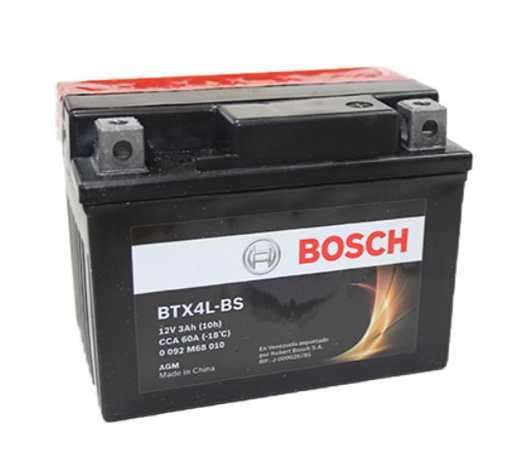 [0092M68010] Bateria Moto BTX4L-BS / YTX4L-BS / BOSCH / 3 Ah / HONDA NAVI 110 / BROSS 125/ MOTOLANSA ATV100/ BOSCH-