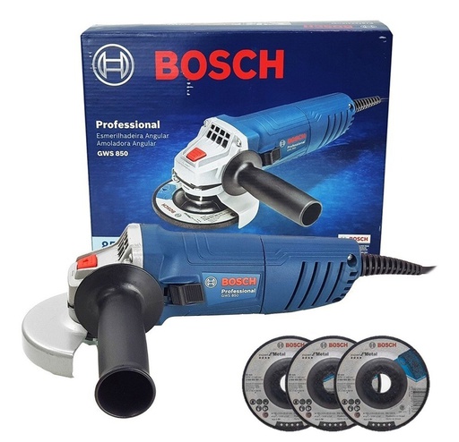 [1377-5GC] Amoladora 4 1/2&quot; BOSCH GWS 850 850W / Eje 5/8&quot; / CAJA CARTON + 3 Discos / BOSCH-12-C-3
