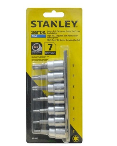 [87-342] Juego / Puntas TORX / Raiz 3/8&quot; / 7 Piezas / STANLEY / T15, T20, T25, T30, T40, T45 y T50 / DEWALT-TABLA B2