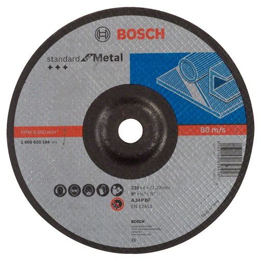 [2608603184] Disco abrasivo 9&quot; Pulido metal Concavo / STANDARD / 9&quot; X 1/4&quot; X 7/8&quot; (230 X 6 X 22.23MM) / BOSCH-
