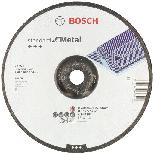 [2608603184] Disco abrasivo 9&quot; Pulido metal Concavo / STANDARD / 9&quot; X 1/4&quot; X 7/8&quot; (230 X 6 X 22.23MM) / BOSCH-
