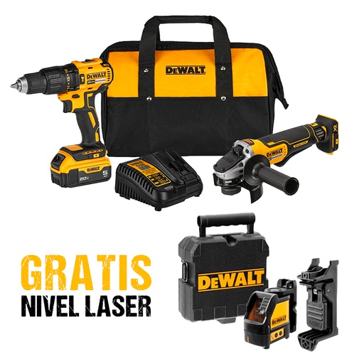 [DCK248P1] Combo Taladro DCK248P1-B3 / DCD7781+DCG413 / 1 Bateria 5 Amp / 1 Cargador / 20 Voltios + DW088CG / DEWALT-7-B-1-A
