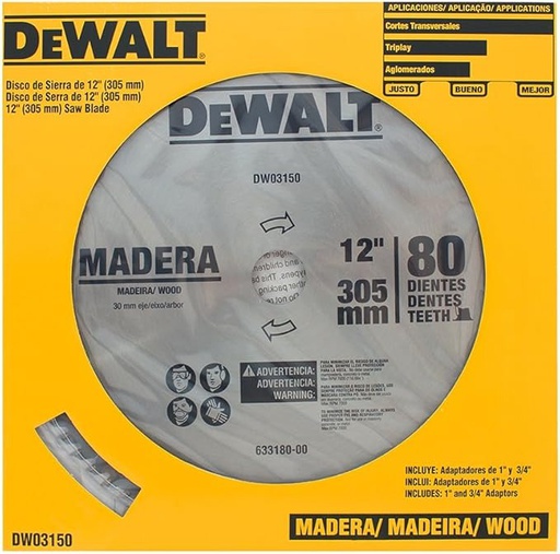 [DWA03150] Disco Sierra Circular 12" DEWALT 80 Dientes / Eje 5/8" / 1" / DEWALT-2-Tabla-6