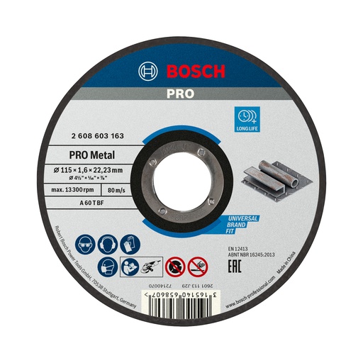 [2608603163] Disco abrasivo 4 1/2" X 1.6 mm Corte metal / EXPERT / 4 1/2" X 1/16" X 7/8" ( 115 X 1.6 X 22.23MM ) / BOSCH-7-D-1