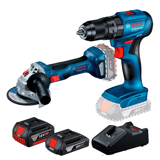 [19H9-0G4] Combo Taladro GSB 185-LI + GWS 180-LI  / 2 Bateria 1 Cargador / 18 Volt / BOSCH-11-E-1