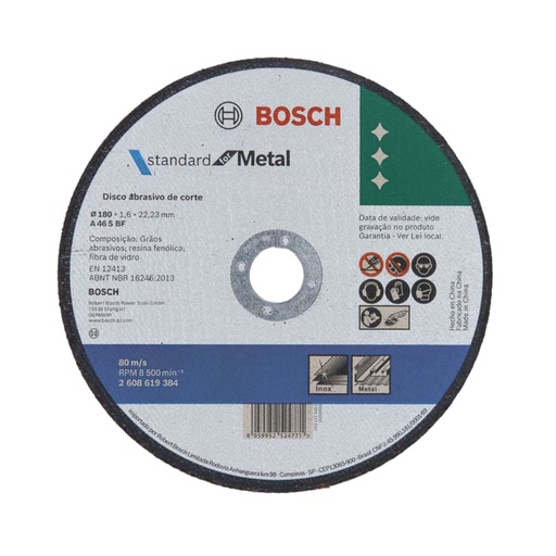 [2608619384] Disco abrasivo 7" Corte metal / Plano / STANDARD / 7" X 1/16" X 7/8" (180 X 1.6 X 22.23MM) / BOSCH-7-C-4