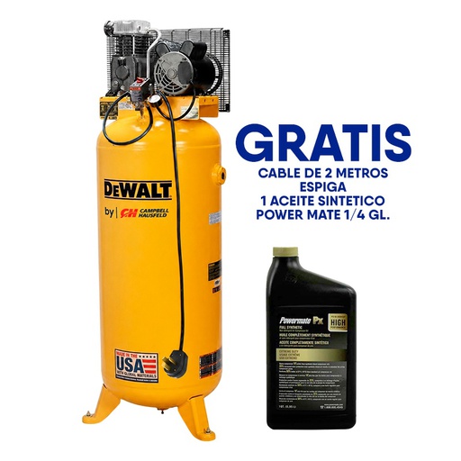 [DXCM601.LA] Compresor 3.7 HP 60 Gal DEWALT DXCM601.LA / 155 PSI / AMARILLO / DEWALT-
