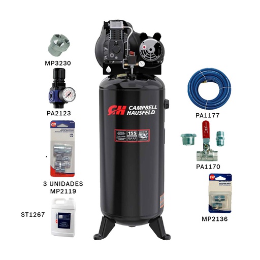 [CE6037-COMBO] Compresor 3.7 HP 60 Gal CAMPBELL HAUSFELD CE6037 / NEGRO / BOSCH-